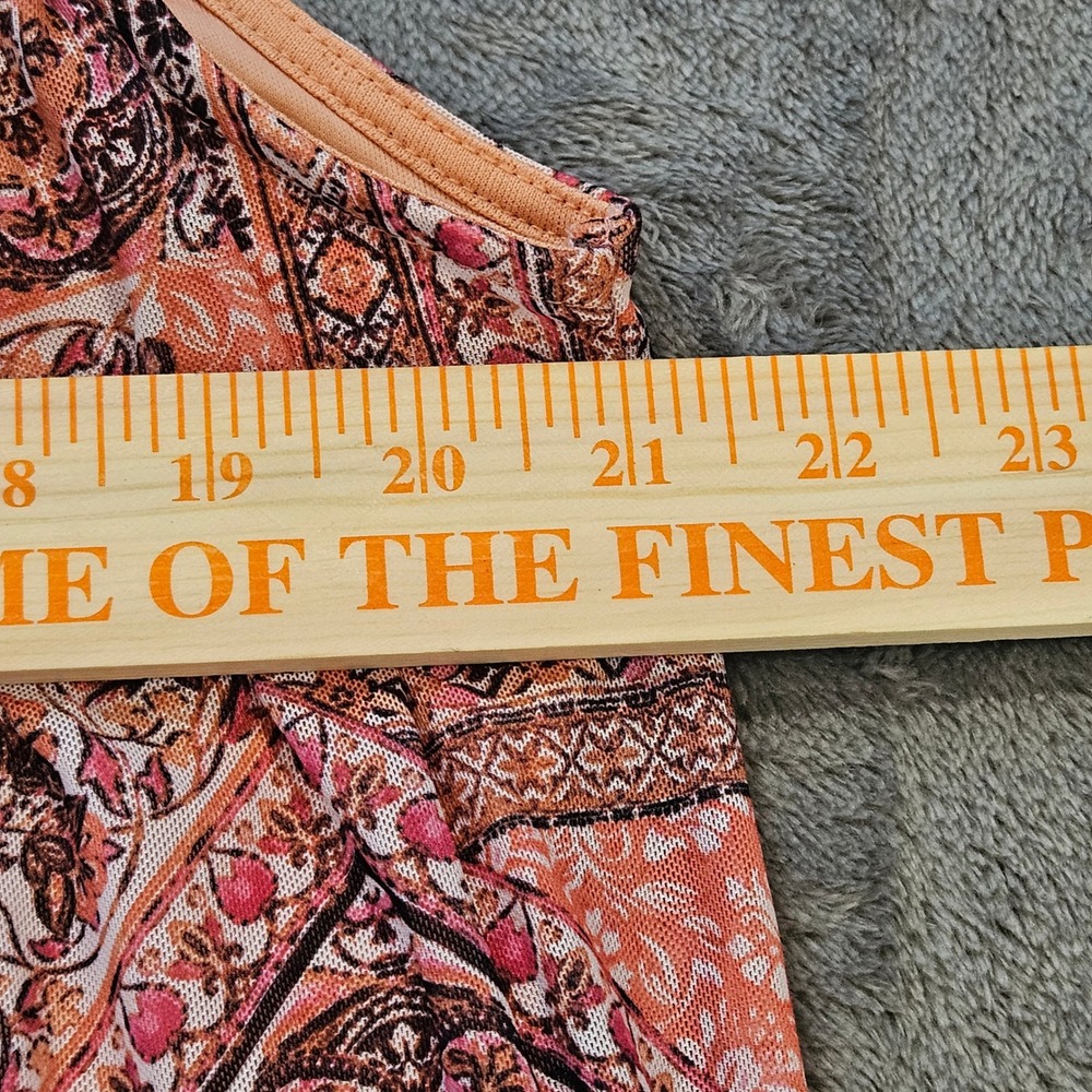 Boho Patchwork Paisley Sleeveless Tank Top Orange Pink Mesh Knit Scoop Neck XL - Picture 3 of 4